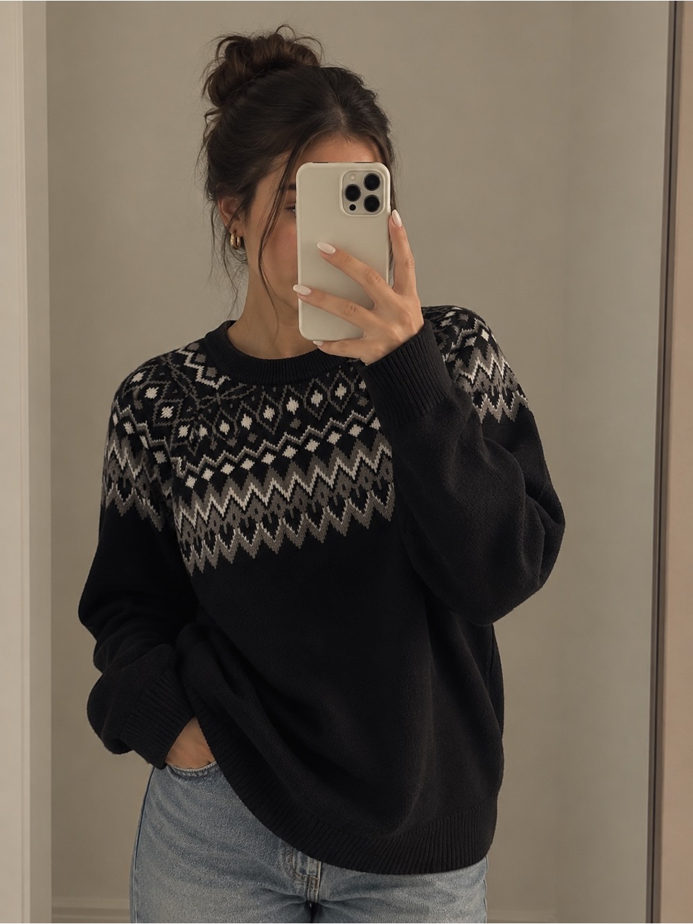 GAP Black Fair Isle Nordic 100% Cotton Sweater Size M